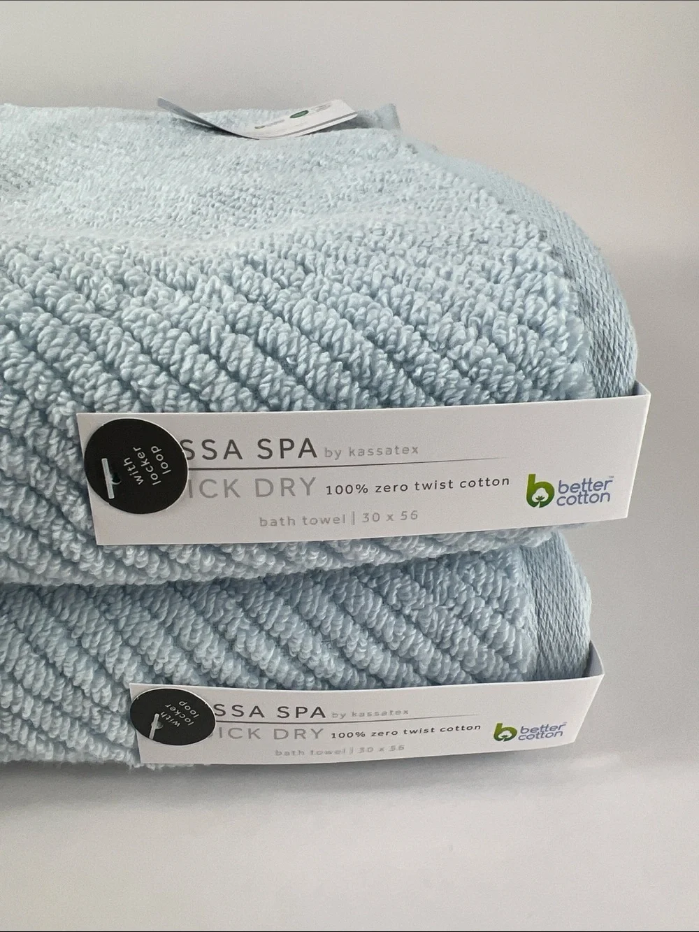 Kassa Spa Bath Towel Set Light Blue Soft Zero Twist Cotton Textured 2 Pc NEW